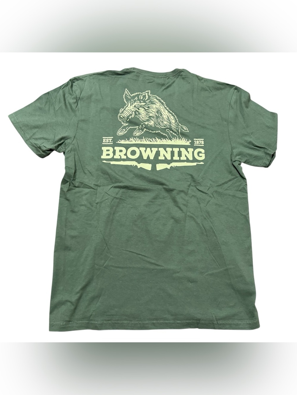 Browning Men's T-Shirt Boar Hunting Graphic Print Size Large Green NEW